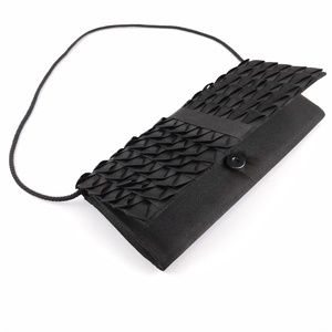 Black Satin Evening Envelope Clutch Shoulder Bag